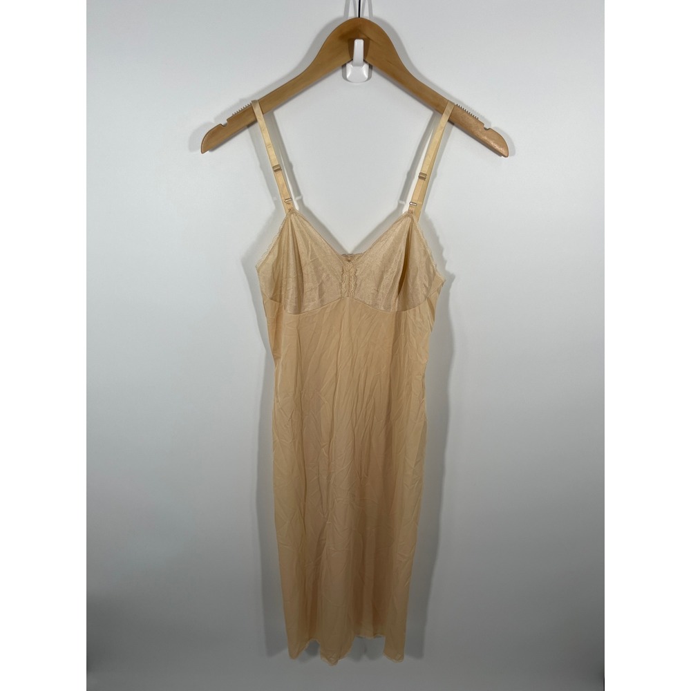 Vintage Vanity Fair Women Babydoll Maxi Slip Dress L Peach Lightweight Lace Chic